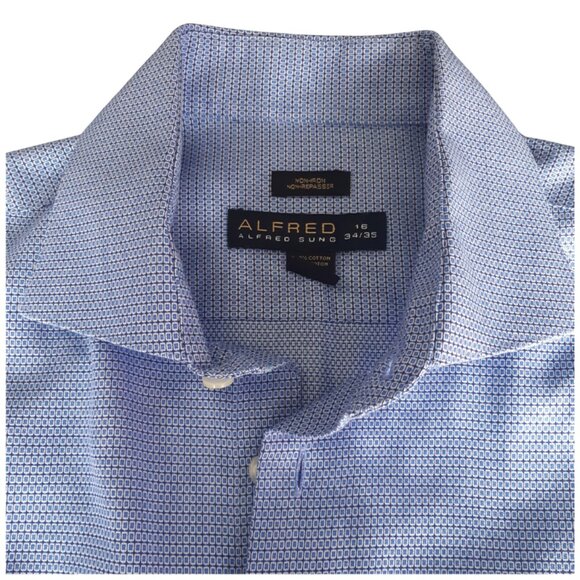 Alfred Sung SZ 16 100% Cotton Blue with White Men's Button Up Dress Shirt - Picture 1 of 14